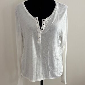 White Long Sleeve relaxed Henley Top
